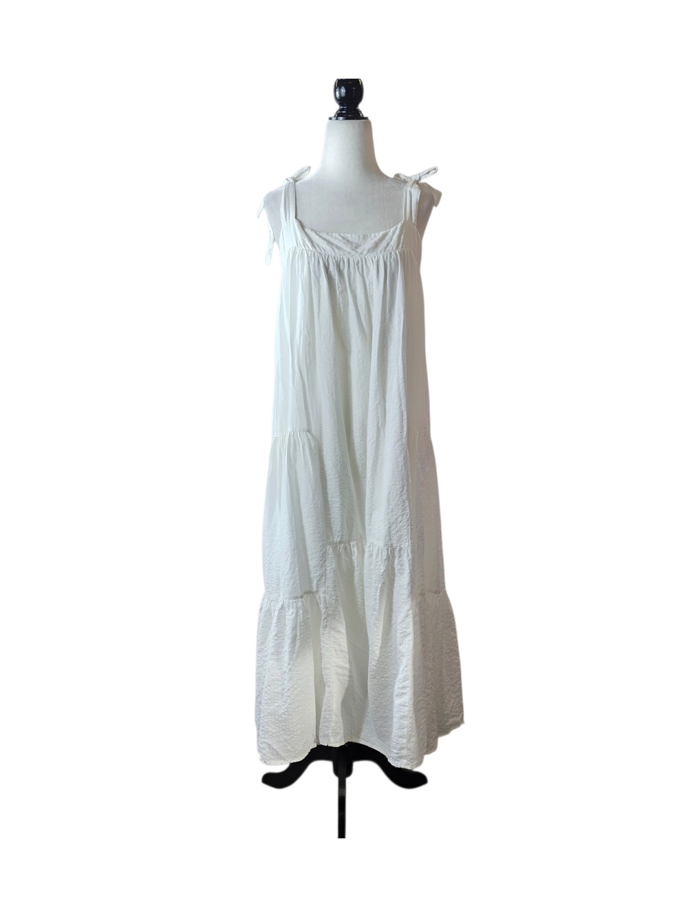 Boho White Tie-Shoulder Tiered Maxi Dress
